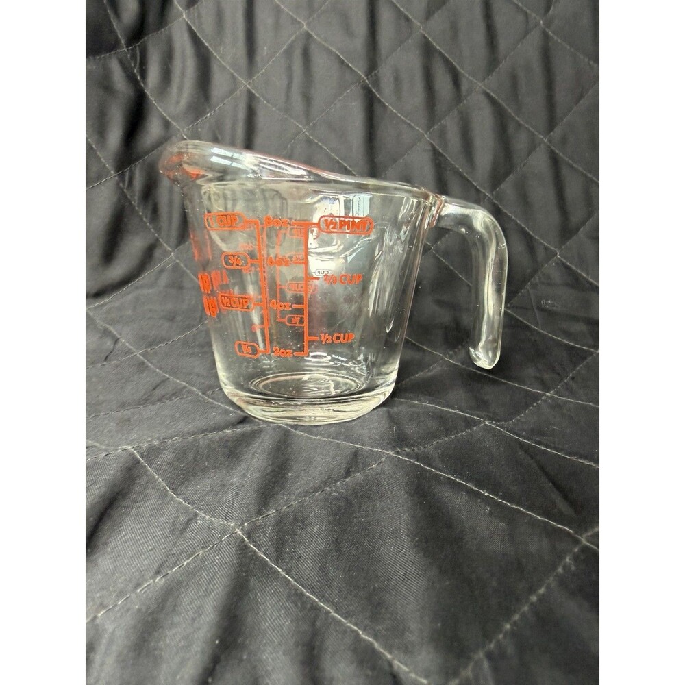 Vintage Anchor Hocking Red Letter Liquid Measuring Cup Glass 2 Cups Capacity
